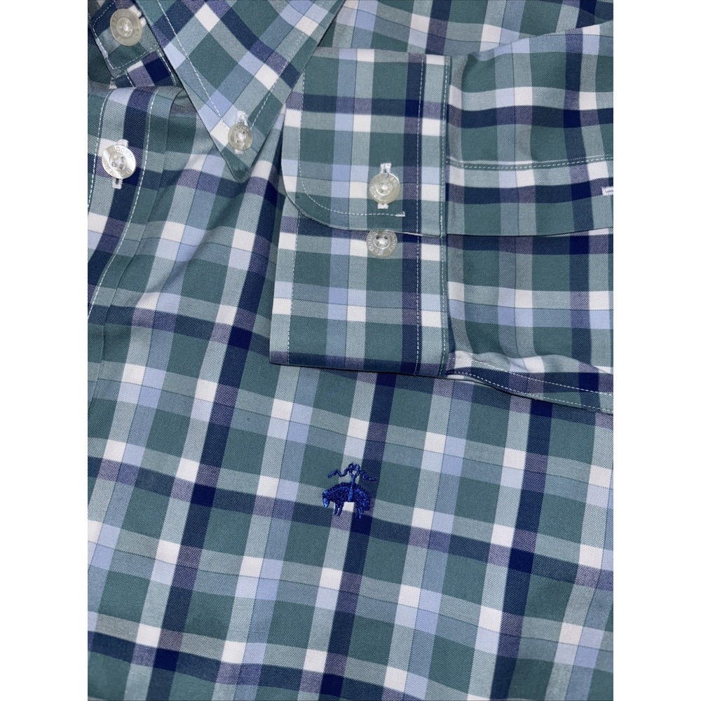 Brooks Brothers Shirt Mens  XL Milano Fit Blue Green Plaid Cotton Long Sleeve - Picture 3 of 7